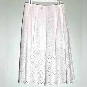 Zara Oyster White Broderie Anglaise/ Eyelet High Waist Midi Skirt Cotton M